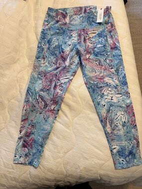 NWT Calvin Klein Performance Marble Print Athletic Leggings - Blue/Pink/White